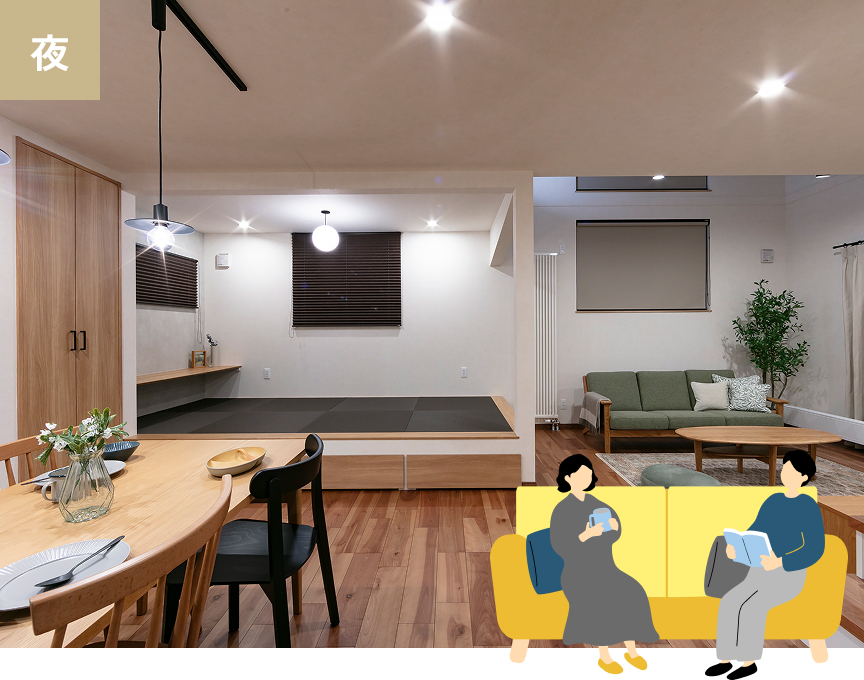 家族がくつろぐリビング